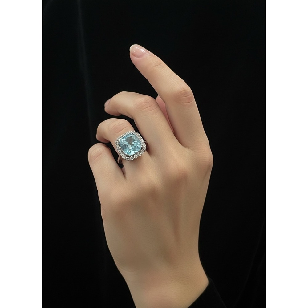 JTV FZN 9.25 Sterling Silver Blue Topaz CZ Ring Size 5
